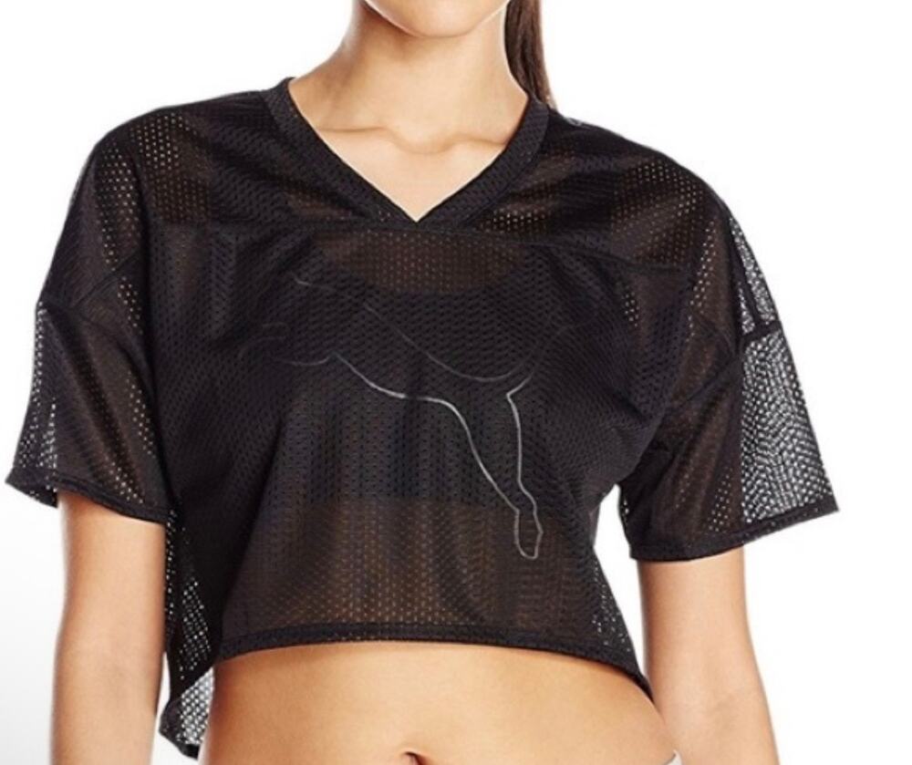 Puma Black Mesh Crop Top Jersey Small